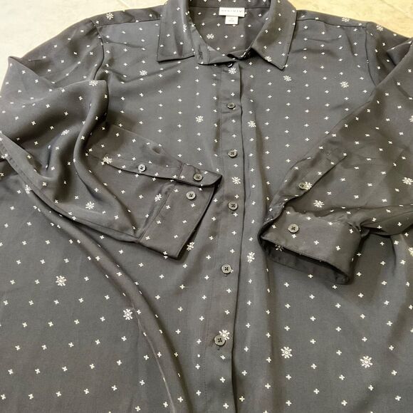 Ava & Viv career blouse plus size 3X black w star print long sleeve button up - Picture 11 of 12